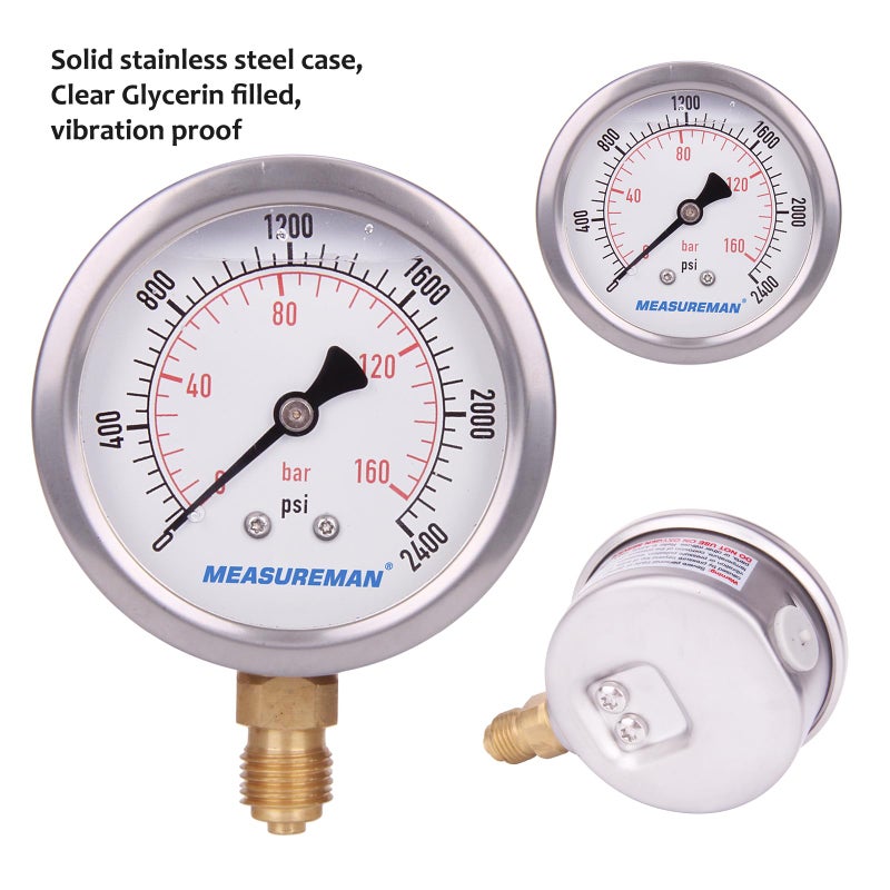 MEASUREMAN Portable Excavator Hydraulic Pressure Test Kit, Includes 3 Pressure Gauges (2400/3500/6000 PSI), 2 Hoses, 6 Test Couplings, for Construction Machinery Systems, Packed in Durable Case - Image 5